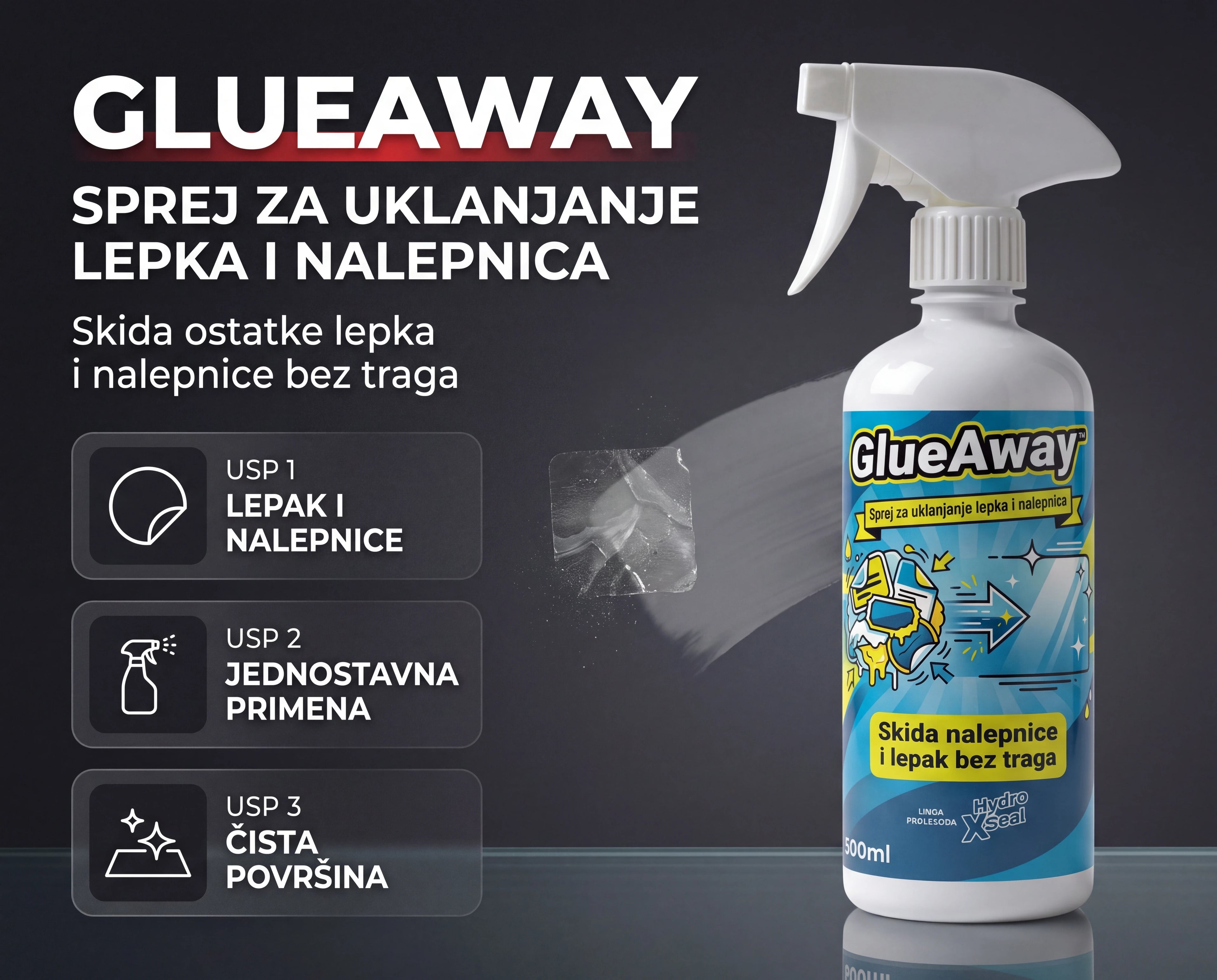 GlueAway™ sprej za skidanje nalepnica i lepka 1+1