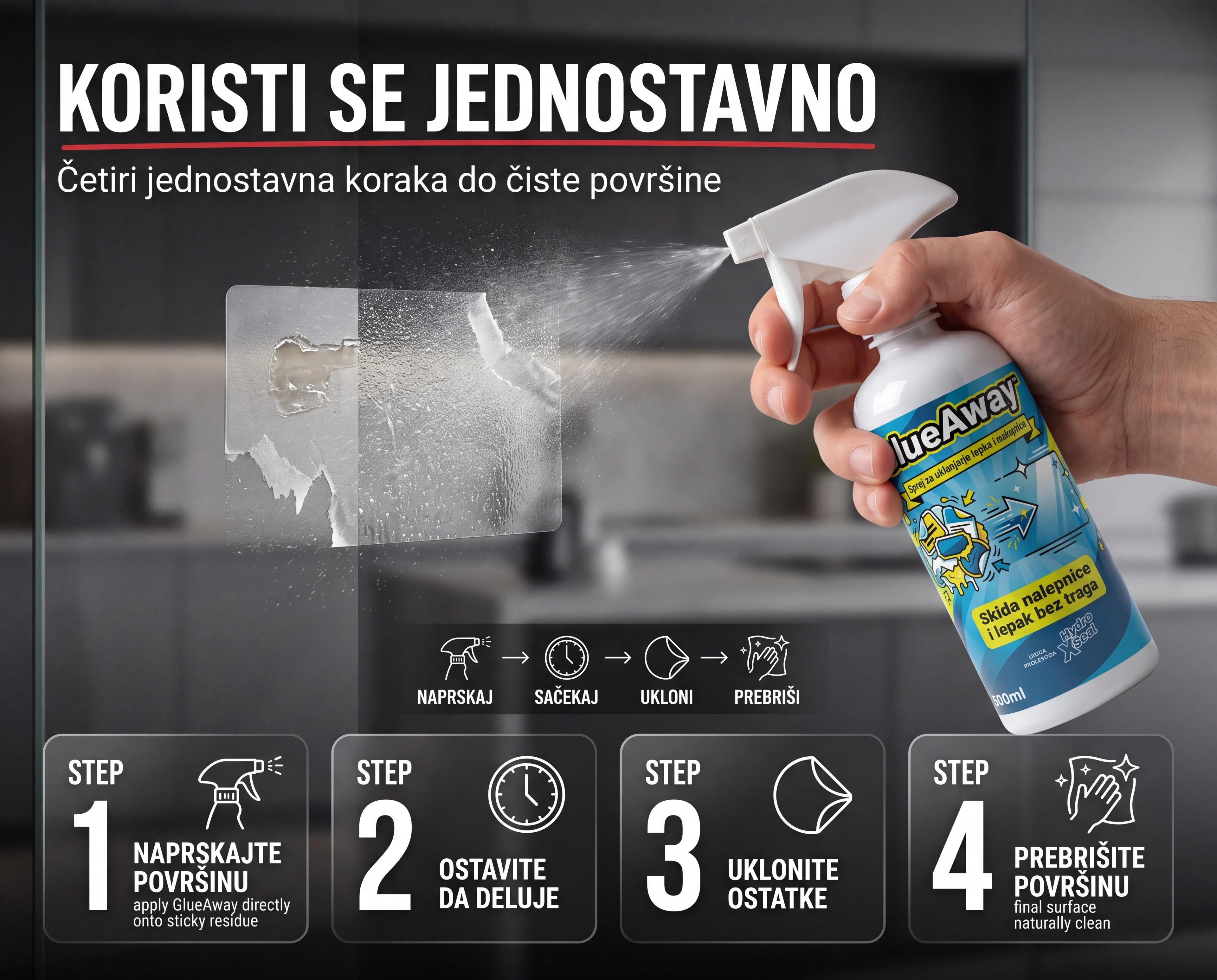 GlueAway™ sprej za skidanje nalepnica i lepka 1+1