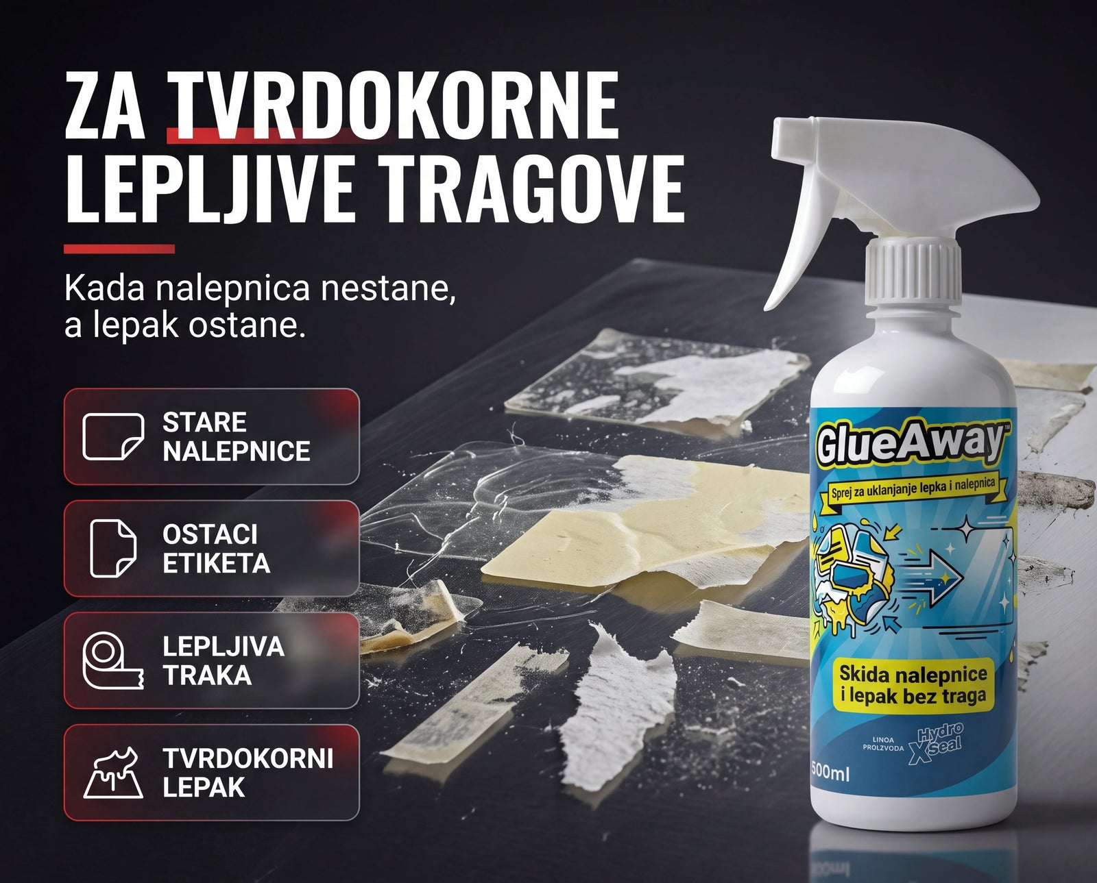GlueAway™ sprej za skidanje nalepnica i lepka 1+1