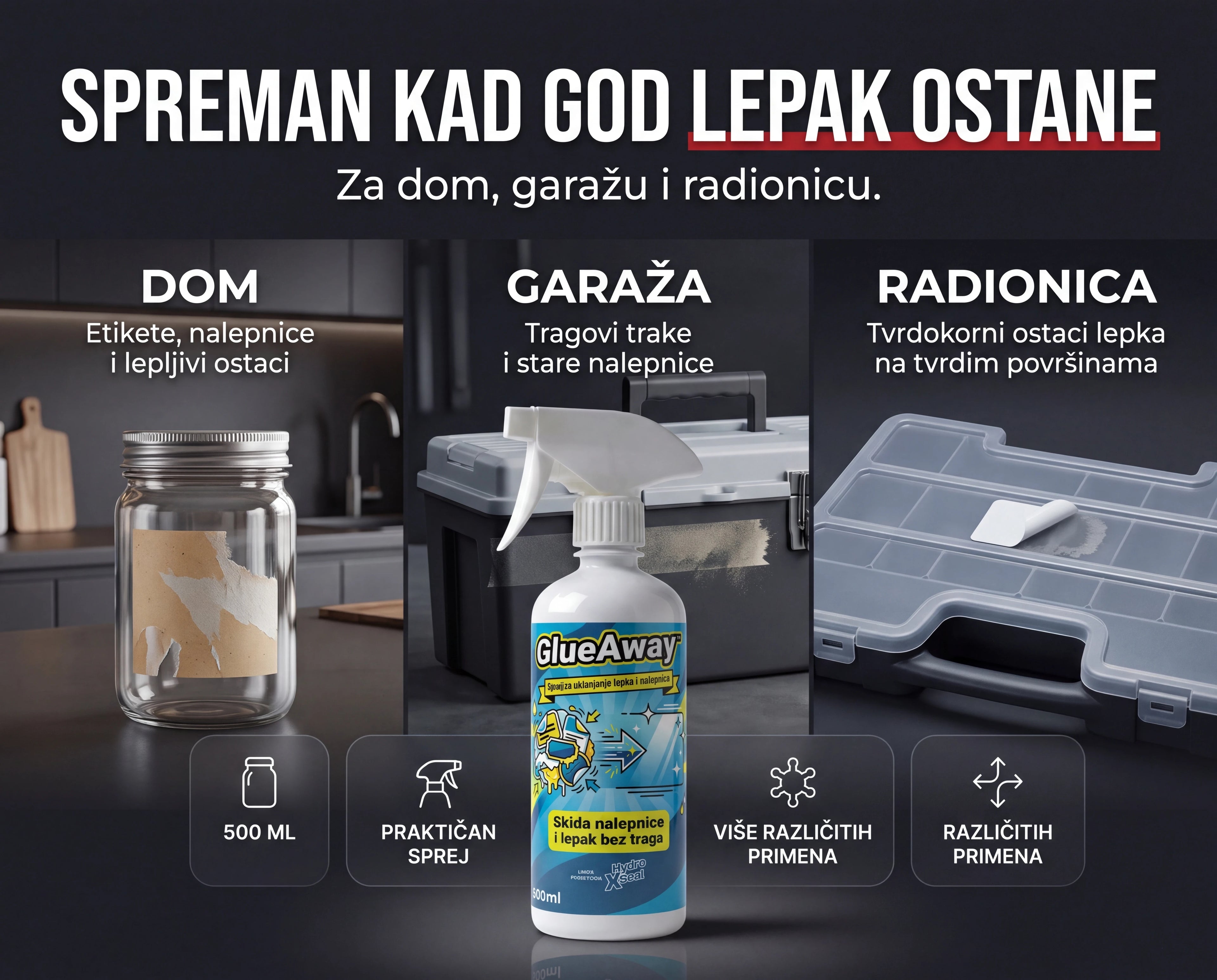 GlueAway™ sprej za skidanje nalepnica i lepka 1+1