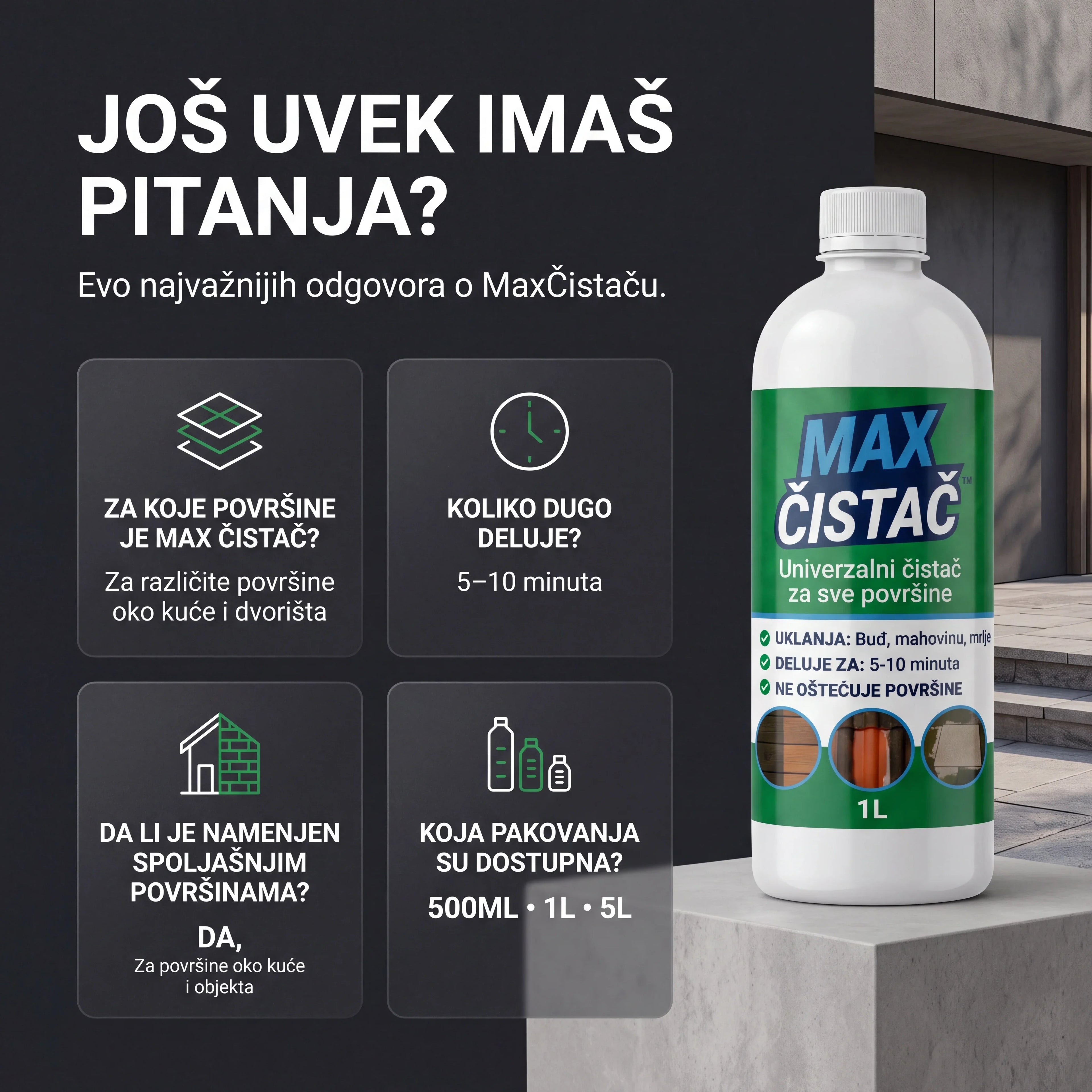 MAX Čistač™ za spoljašnje površine 0,5 L + 0,5 L GRATIS