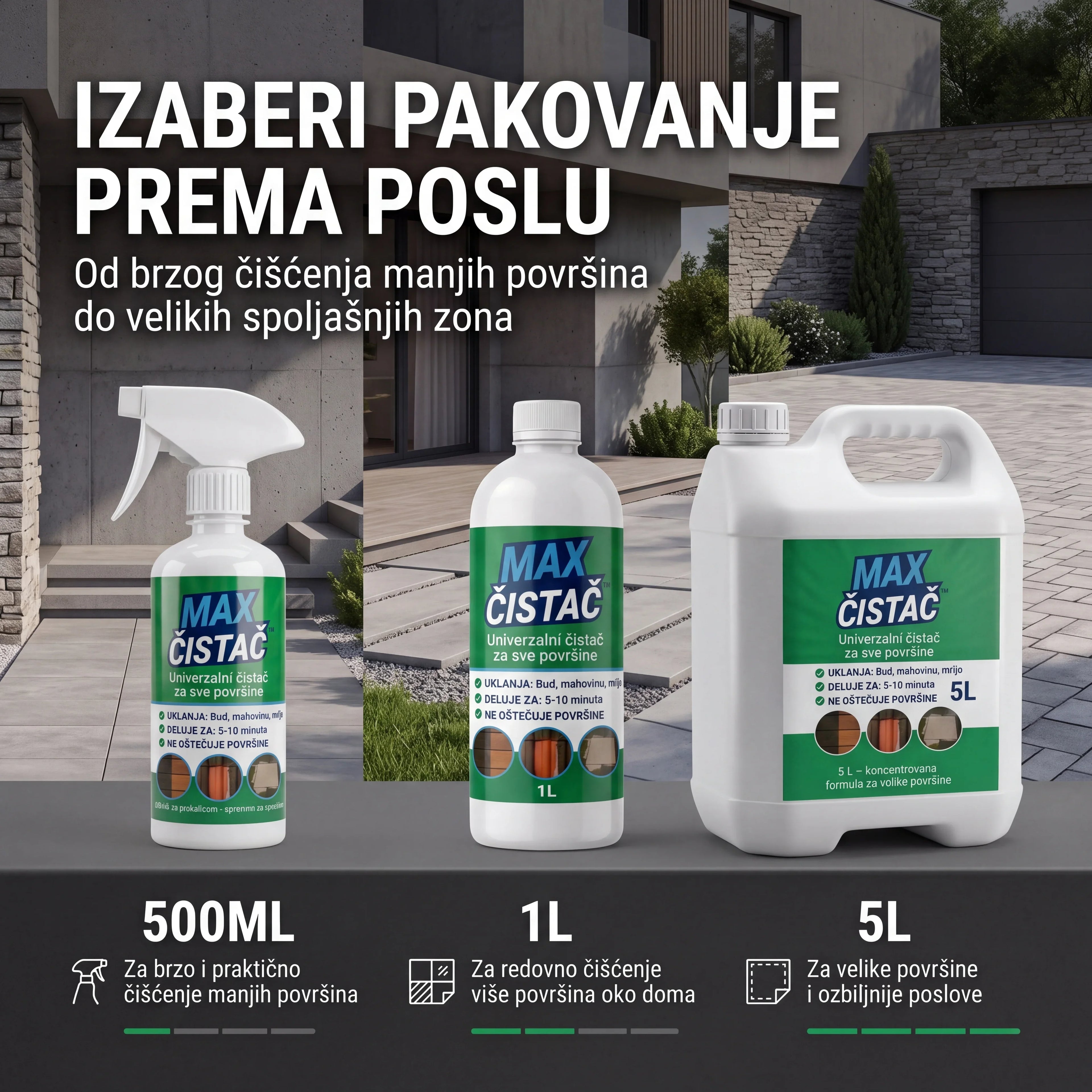 MAX Čistač™ za spoljašnje površine 0,5 L + 0,5 L GRATIS