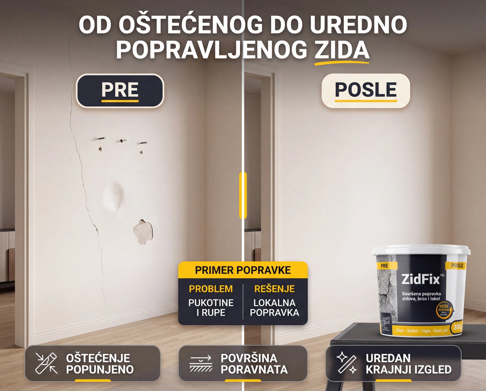 ZidFix™ Pasta za popravku zidova 300g+300g
