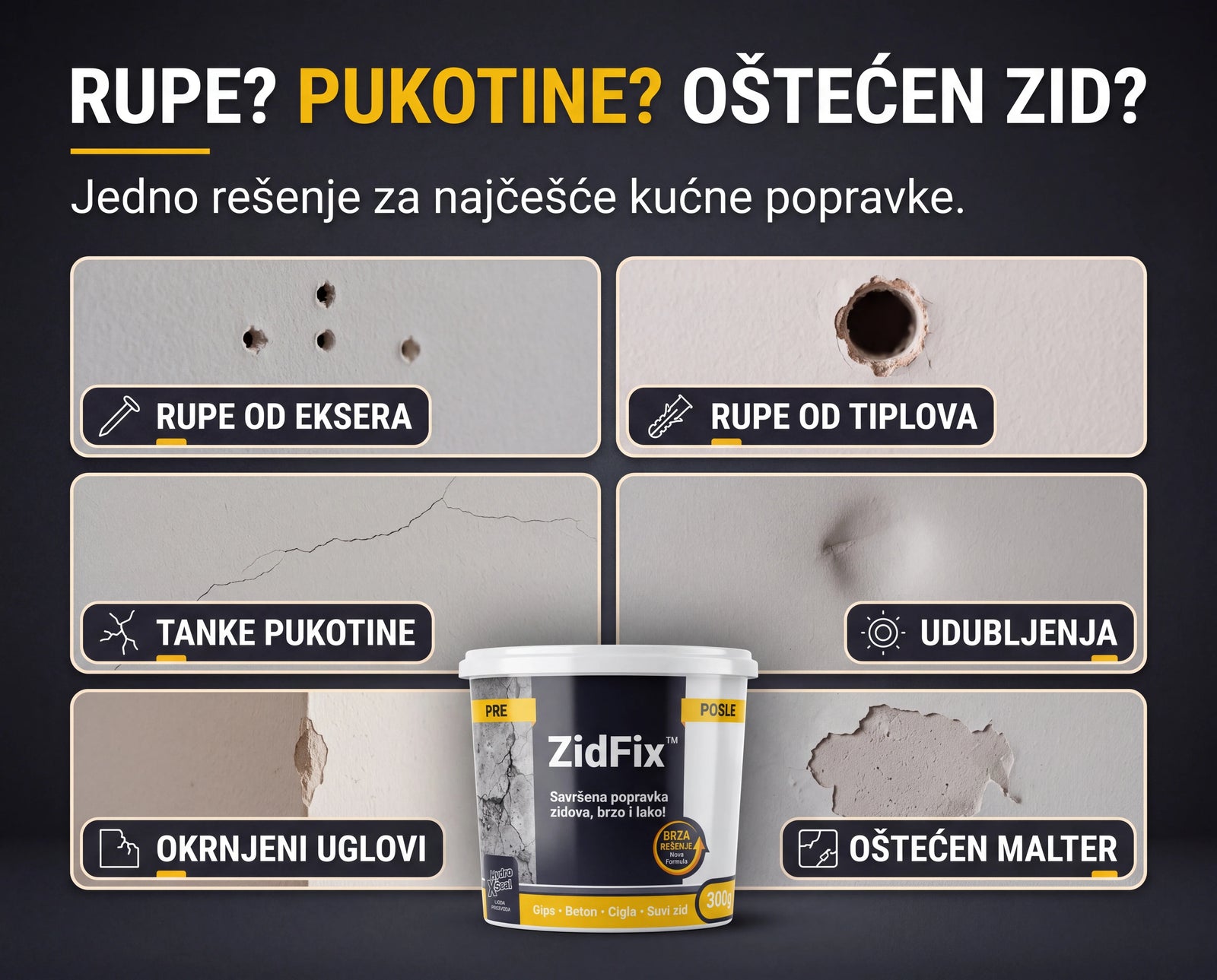 ZidFix™ Pasta za popravku zidova 300g+300g
