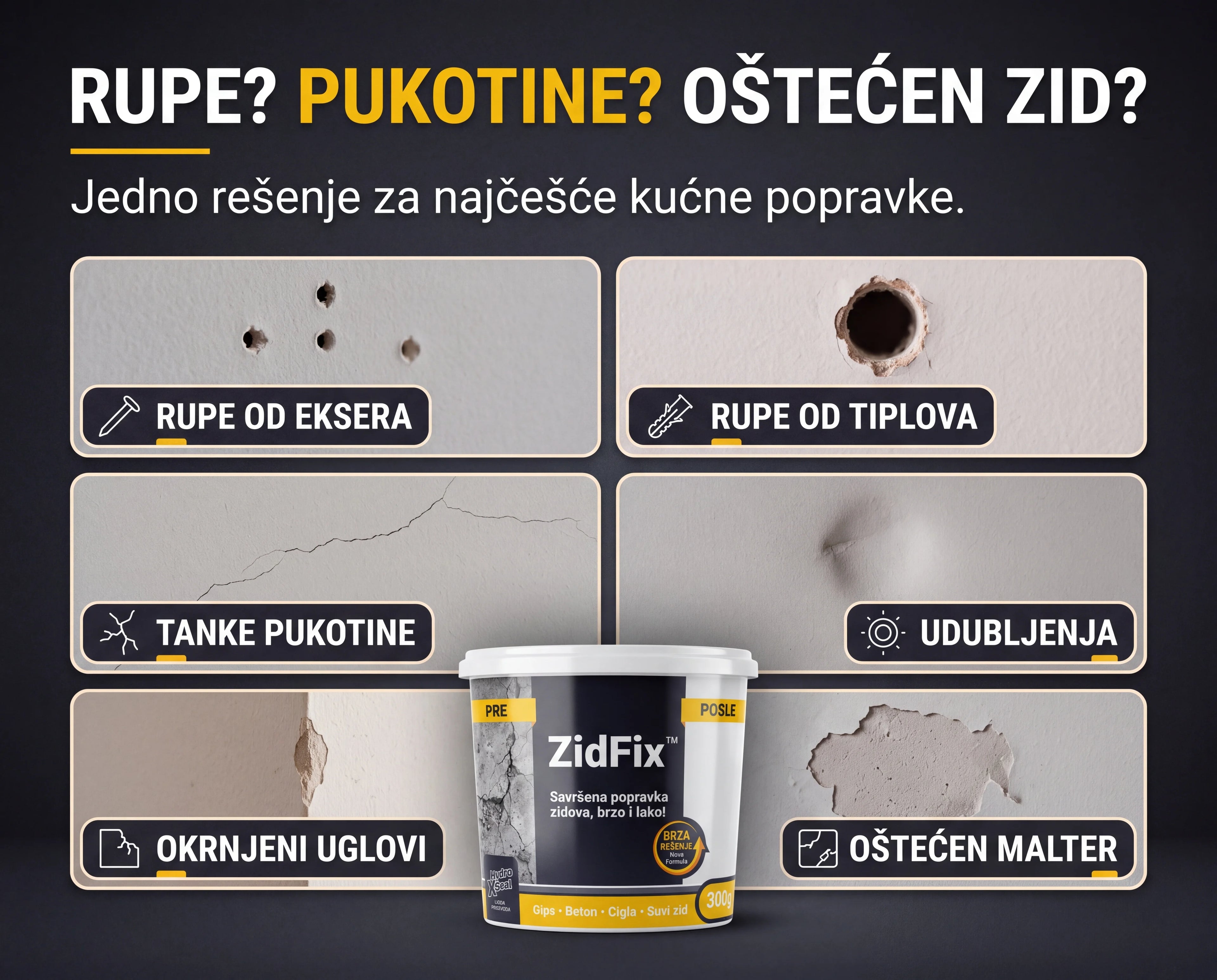 ZidFix™ Pasta za popravku zidova 300g+300g
