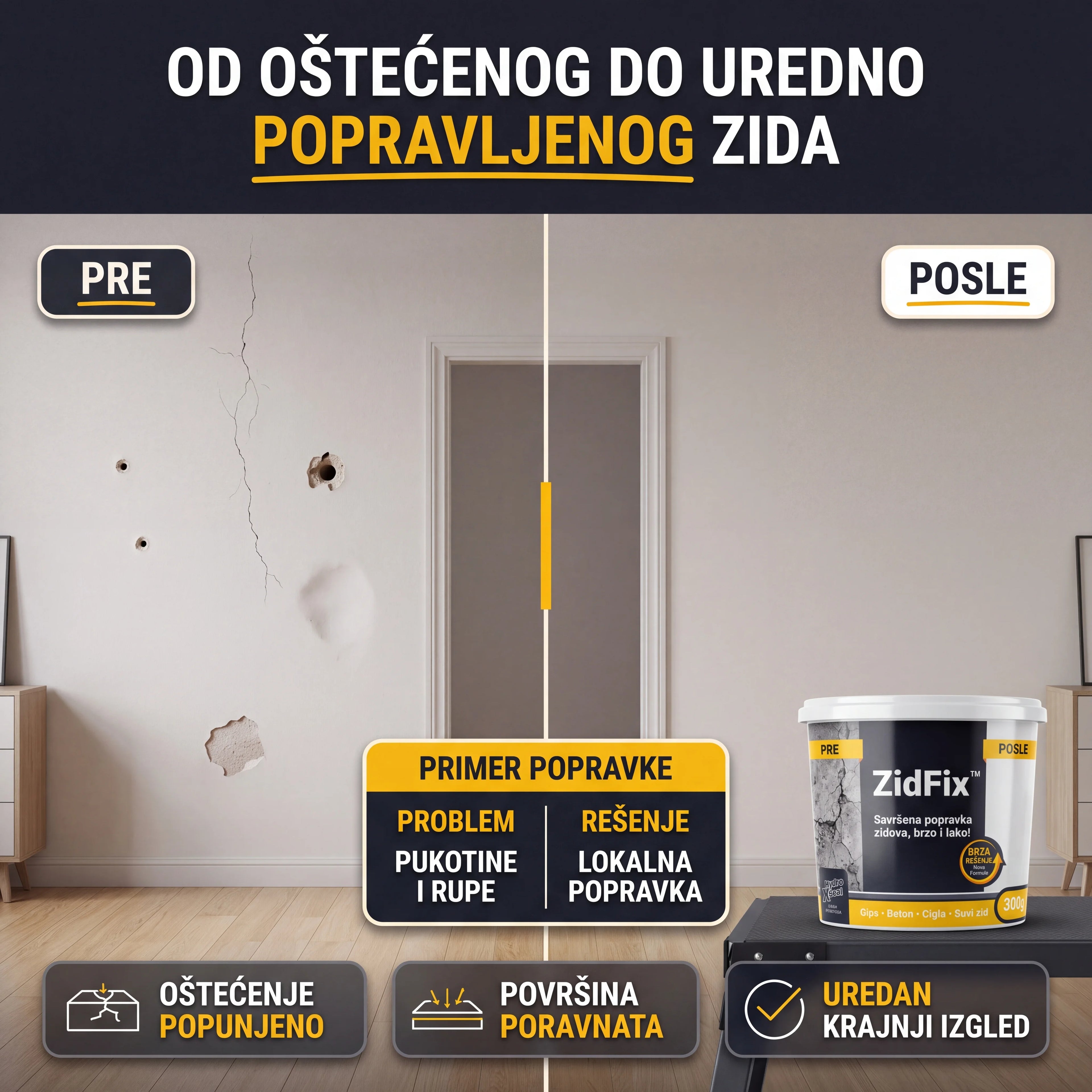 ZidFix™ Pasta za popravku zidova 300g+300g