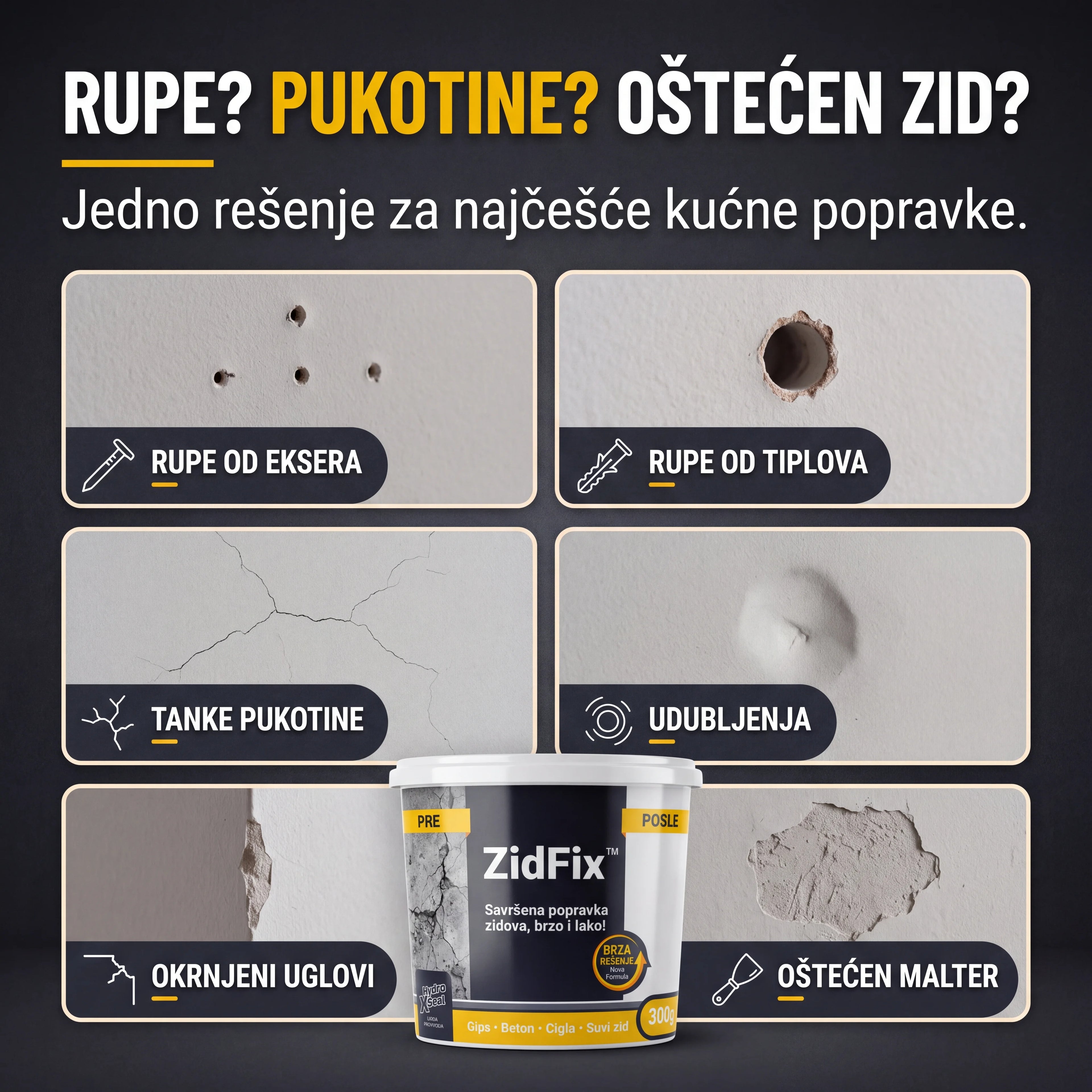 ZidFix™ Pasta za popravku zidova 300g+300g